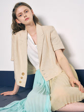 Tailored Linen Blazer with Short Sleeves and Triple Button Detail